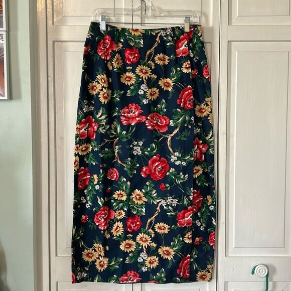 Vintage Talbots floral maxi-pencil 100% cotton skirt - Size 10 - Picture 1 of 10
